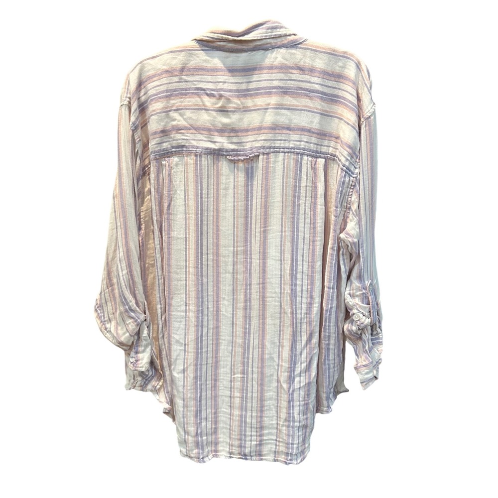 G. Vanderbilt Striped Button Down Womens 1X Lavender Pink Long Sleeve Casual‎